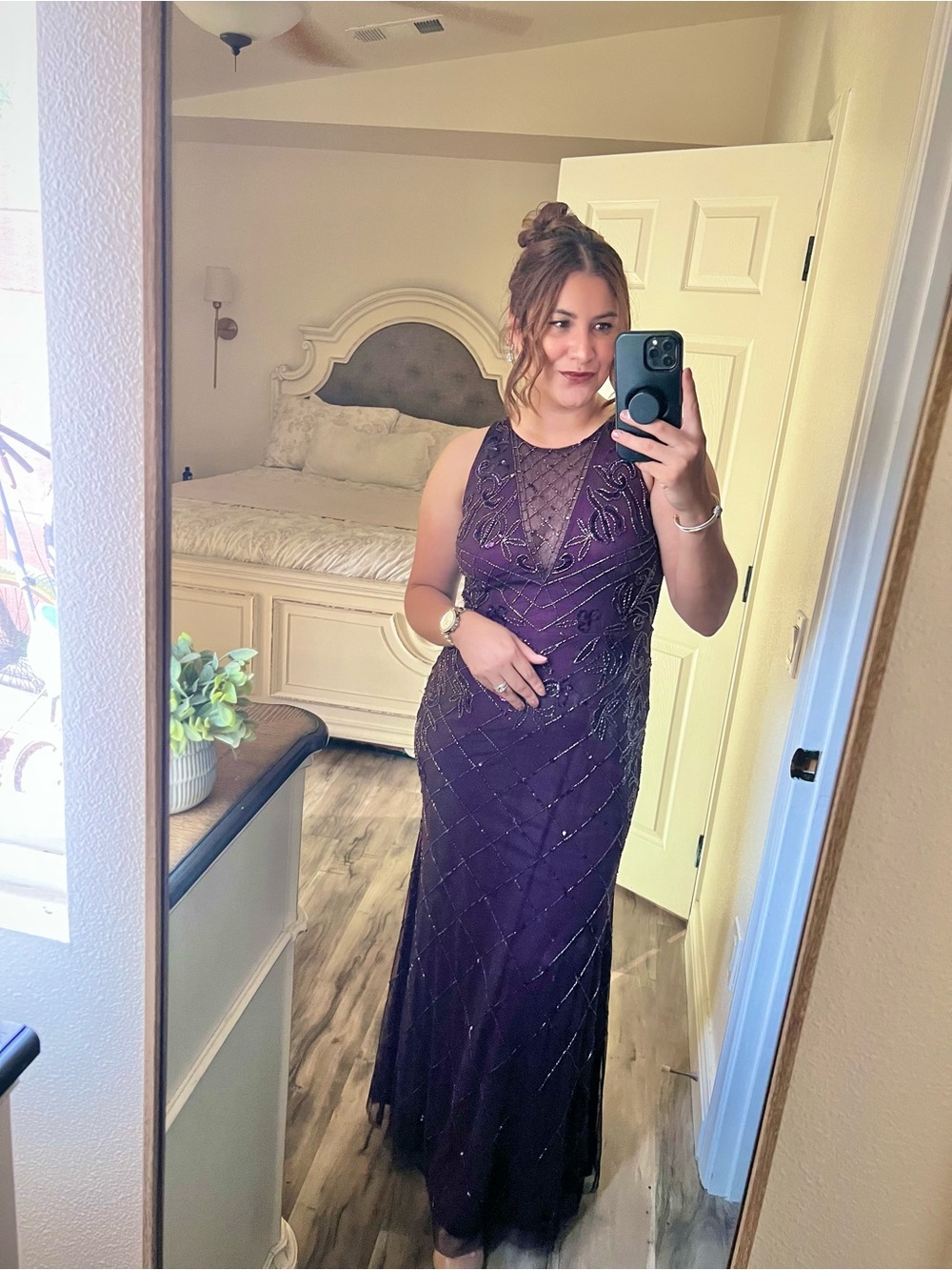 Papell Boutique Deep Purple Beaded Maxi Gown